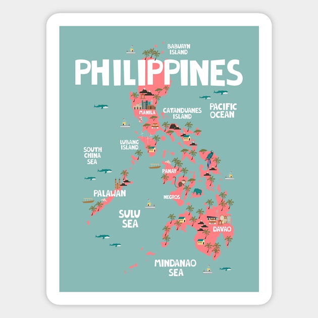 Philippines Illustrated Map Magnet by JunkyDotCom